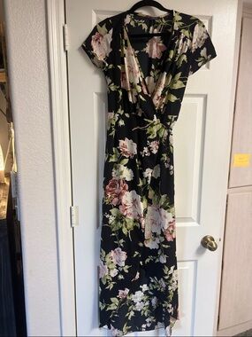 Lovely Day Black Maxi Dress with Pink & Green Floral small